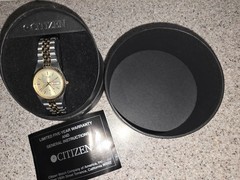 Vtg Citizens Two Tone Stainless Steel CQ President 6100 ECO Day Date Watch w/Box