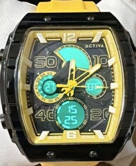 Activa Quartz Tonneau Multi-Dial Watch Yellow Rubber Strap 44-47.9mm 50m