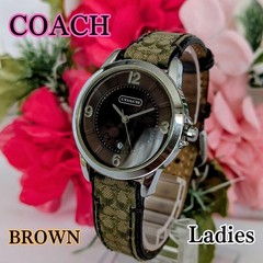 Good Condition COACH Women’s Watch Brown Fabric Leather Strap with Box USA