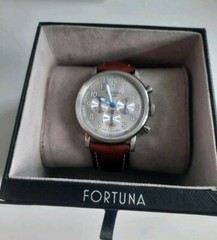 Roy by Fortuna Chronometrie Chronograph Quartz 42 mm Silver Blue w Brown Leather