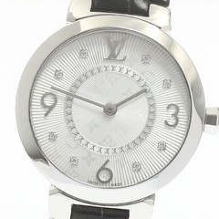 LOUIS VUITTON Tambour Slim Q12MG 8P Diamond Quartz Ladies Watch 28mm Silver
