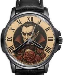 Count Dracula Roman Numerals Leather Strap Big Dial Wrist Watch