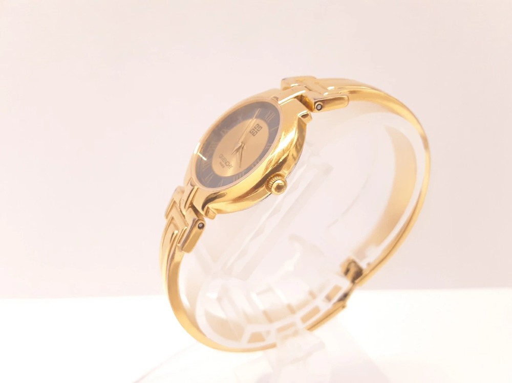 GIVENCHY Bangle Watch Ladies Watch Blue Gold SS GP Bracelet Logo Analog Quartz Q