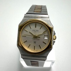 [Working] CELINE Triomphe Macadam Two-tone Date Ladies Quartz QZ Octagon Watch