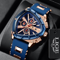 LIGE Fashion Men Watch Triangle Chronograph Military Wristwatch Sport Army Mens