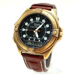 Pulsar Alarm Chrono Ana Digi 41mm Watch Brown Leather V014-9020 w New Battery