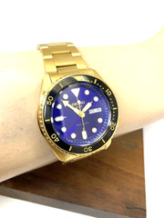 Seiko 5 Sports Mens Watch SRPK20 Automatic Blue Dial Gold Stainless Steel 42.5mm