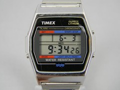 Vintage Timex Digital Watch Men 34mm Chrono Alarm Stretch Band New Battery 7.5″+