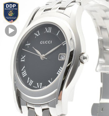 [NEAR MINT] GUCCI 5500M Quartz Black Roman Dial Silver Stainless Men Watch 18cm
