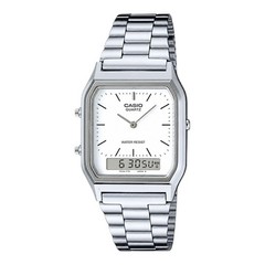 Casio AQ-230A-7D Unisex Vintage Silver Analog Digital Watch Dual Time Alarm