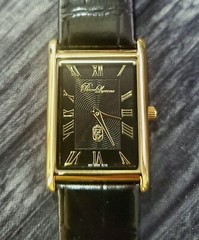 Authentic Pierre Lucerne Slim Quartz Mens BLK Tank Dress Watch