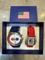 Patriotic His And hers Watch Set Red, White, And Blue Dial Round And Square