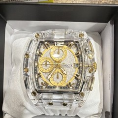 Invicta 70147 Men’s Quartz Chronograph Date Gold Dial White Silicone 30m Box