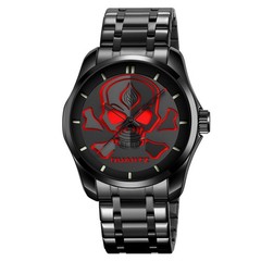 SKMEI Men Quartz Watch Fashion Skull pattern Black Steel Wristwatch Male Watches