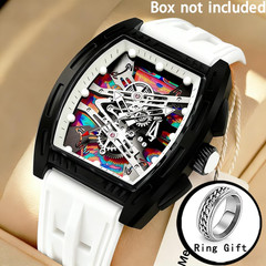 Men Barrel Shape Watches Luxury Quartz Wristwatch Trendy Watch Silicone Strap