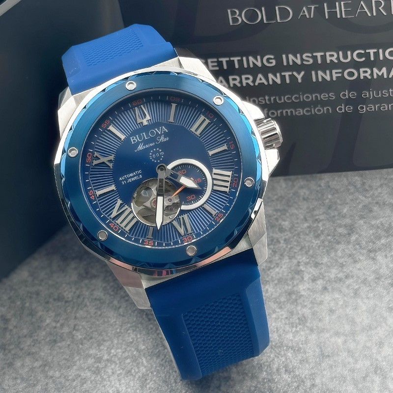 Bulova Marine Star 98A303 Blue Dial Rubber Strap Men’s Automatic Watch 45MM