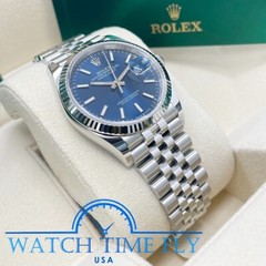 Rolex 126234 Stainless Steel Datejust 36mm Fluted Bezel Blue Index Dial Jubilee