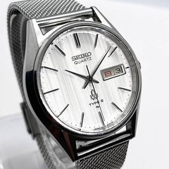 Seiko Type II 4336 8000 White Birch Day Date Quartz Watch 1978 Mesh Belt Japan