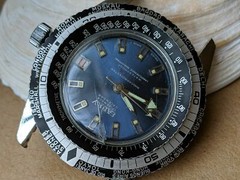 Vintage 1970’s Fabry 5 ATM World Time Diver w/Pristine Blue Dial,Red Date Wheel
