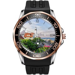 Lighthouse Scenic Diver Sporty Style Silicone Black Strap Wrist Watch