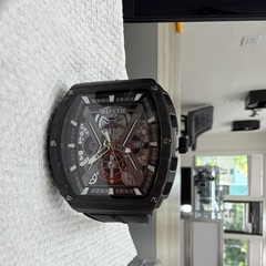 WLISTH Men’s Automatic Skeleton Tonneau Wristwatch Date Black Rubber Strap