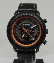 Men’s 44mm Chronograph Date Dial Black Orange With Leather Strap Rugged Watch