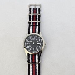 Field Watch Men 42MM Gray Case Black Dial White Red Blue Black Canvas Strap Band