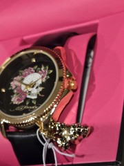 Ed Hardy Women’s Watch Skull Flowers Rhinestone Dial Gold Charm NWT
