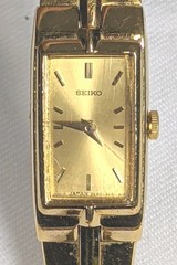 Seiko Watch Women 13mm Gold Dial Gold Tone Rectangle 2E20-7479 New Battery 1988