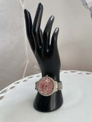 Betsey Johnson Pink Red Hearts Watch Crystals Stainless Steel Large New Battery