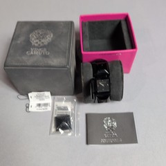 Vince Camuto VC/5027BKBK Lady’s Black Covered Pyramid Bracelet Watch Excellent