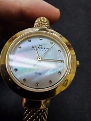 Skagen Commerce Root Women’s Dress Watch Gold Plate w/ Clear Stones Need Battery