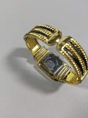 Rainbow Black Dial Gold Tone Square Case 22 mm Hinge Bracelet Band Watch 5.5 In.