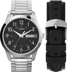 Timex Classics M916PH Day Date Indiglo 30M Watch Steel + Leather Strap Set – NEW