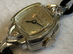 Vtg Bulova Wristwatch Swiss Made 6″ Band Clear Stones Fold Over Clasp *RUNS*