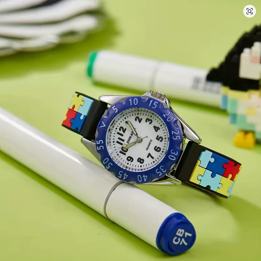 Autism Awareness Block-Style Watch. Quartz Watch. Fashion Trend.