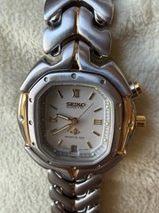 Seiko Kinetic Men’s Two-Tone Stainless Tonneau Watch 100m Date Analog