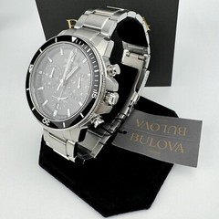 Bulova Marine Star 96B272 Chronograph Black Dial Stainless Steel Men’s Watch 45m