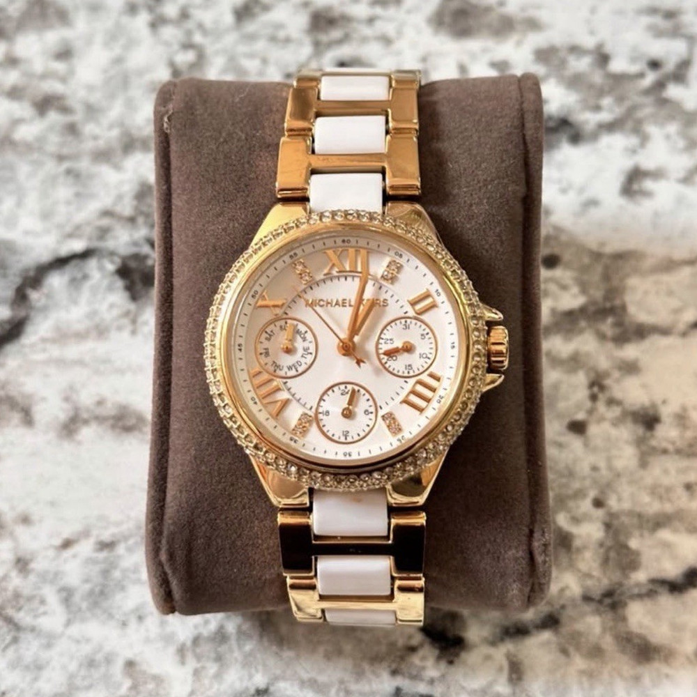 Michael Kors Gold Tone White Dial Roman Numerals Quartz Chronograph Bracelet