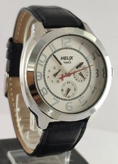 Casual Timex Quartz Silver Dial D/D Working Men Wristwatch Black Leather Band