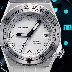 Seestern V3 S407-600T.W LUME DATE Bezel 200m DIVER’S Mens Sport Watch WHITE