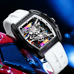Men Barrel Shape Watches Luxury Quartz Wristwatch Trendy Watch Silicone Strap