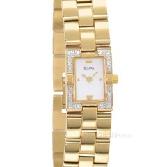 BULOVA Womens 12 Diamonds Dress Watch, White Dial, Gold Stainless Steel Band