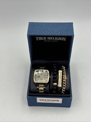 True Religion Brand Jeans Men’s Watch & Bracelets Gift Set Gold Black Blue Denim