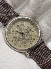 [EXCEL, WORKS] 1949 Half CROWN FID DEF WATCH DIAL Leather Band NEW BATTERY
