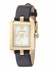 NWT Tory Burch Dalloway Ivory Dial Black Leather Watch TBW1106 NEW Square