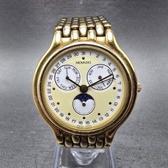 Movado Triple Calendar Moon Phase Watch Men 32mm White Dial Gold Tone NewBattery