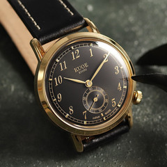 KUOE KYOTO OLD SMITH 90-007 Small Seconds Automatic Black Dial Leather Strap