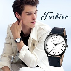Simple Casual Men’s Large Digital Dial PU Leather Band Quartz Analog Wrist Watch