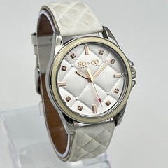 Women’s SO&CO Silver Tone/White Luxury Cushion Style Watch, Crystal Accents 38mm